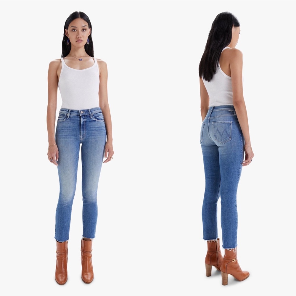 Mother Mid-Rise Dazzler Ankle Fray Jeans - Riding The Cliffside